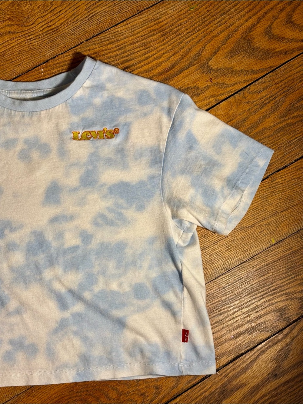 Levi's Kids Light Blue & White Tie-Dye Crop Tee